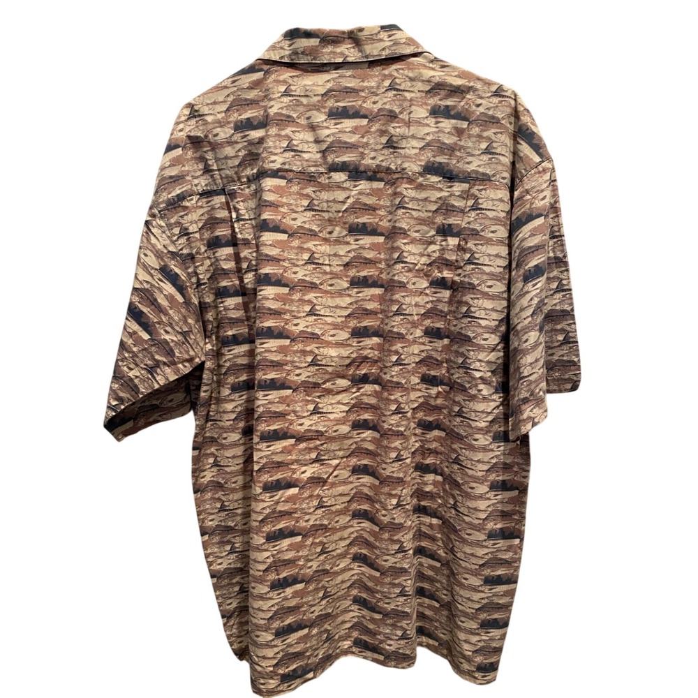 Columbia Fish Print Shirt XL Mens Tan Brown Short Sleeve Button‎ Down Cotton - Picture 3 of 6